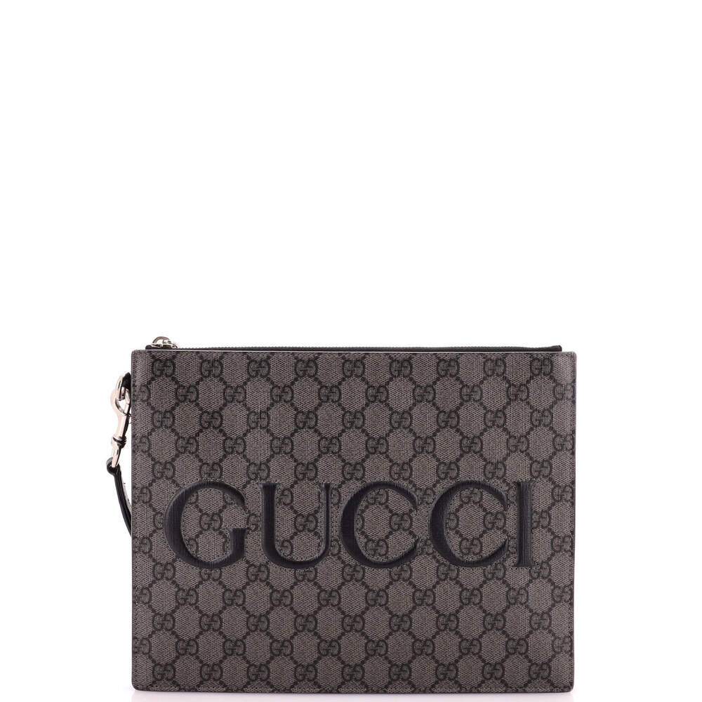 Gucci Logo Wristlet Zip Pouch GG Coated Canvas